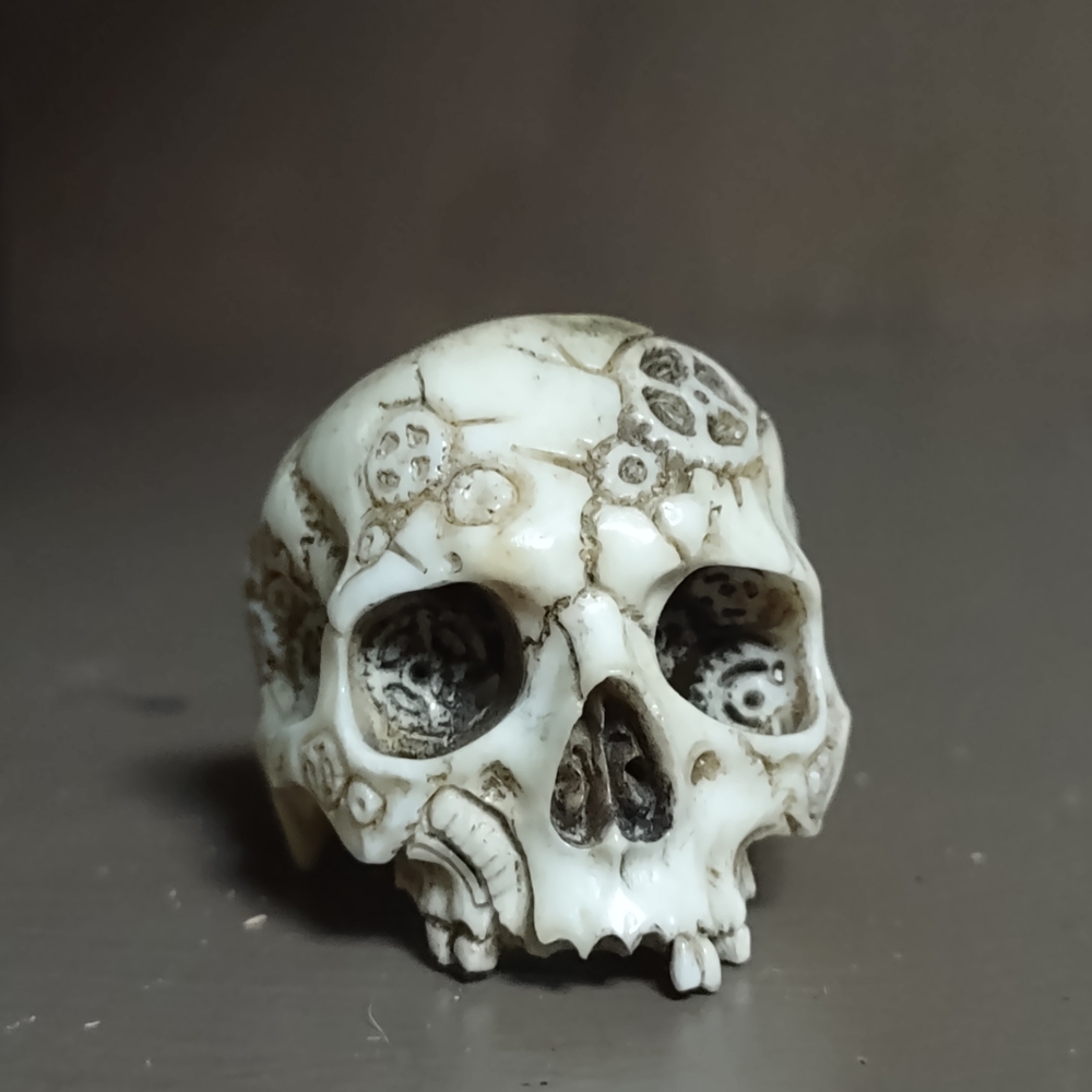 Hand carved steampunk theme skull ring made from antler size 11 top quality